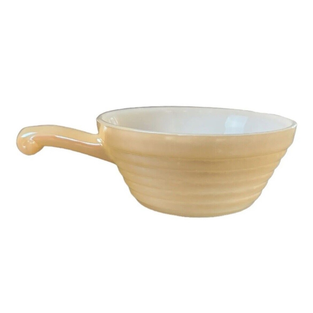 Fire King Peach Lusterware Handled Anchor Hocking Soup Bowls (4) Milk Glass - Picture 6 of 7